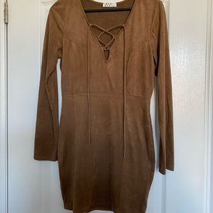 Brown Long Sleeve Mini Dress